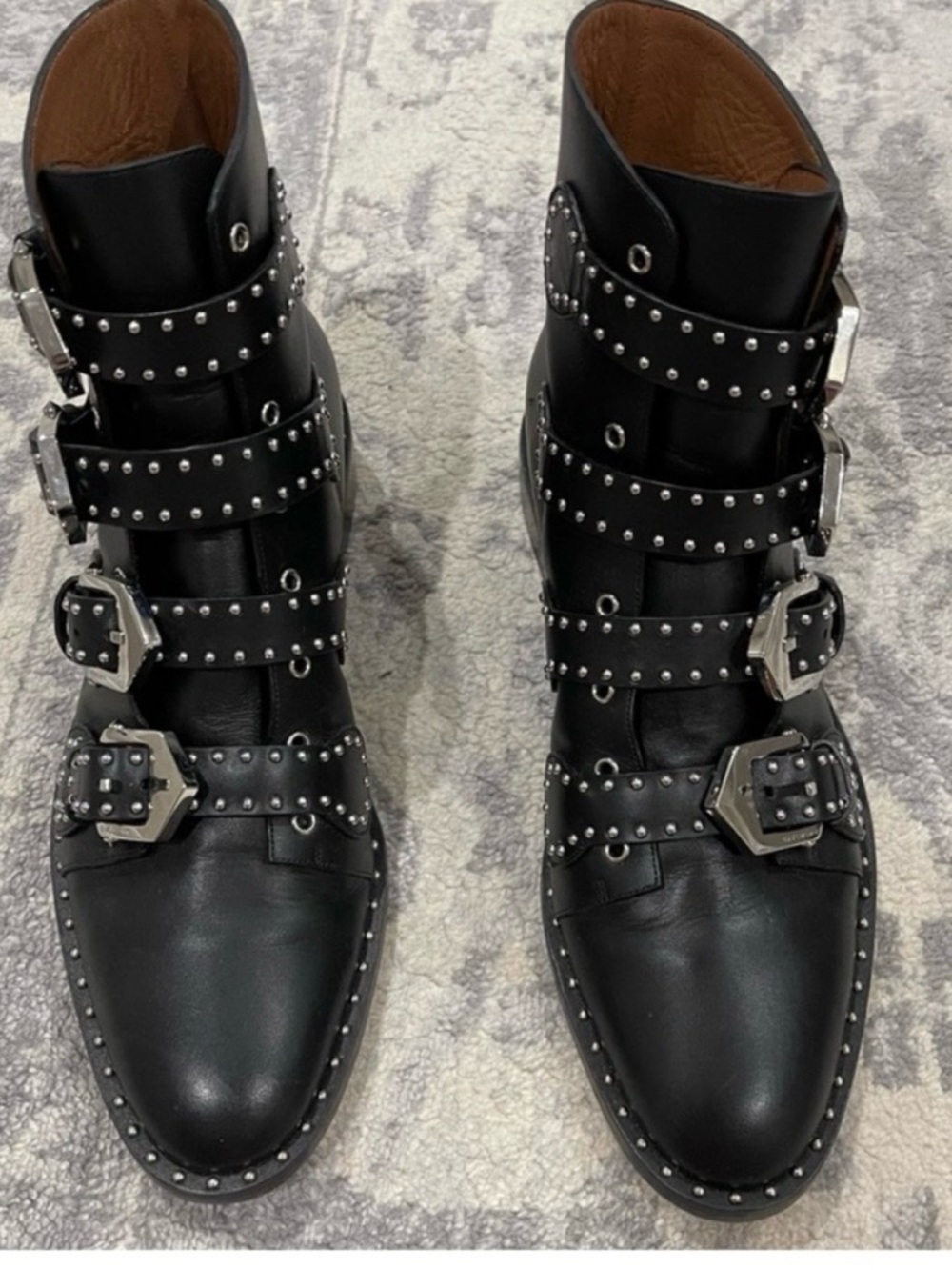 Givenchy Paris Black Studded Buckle womens Leather Boots